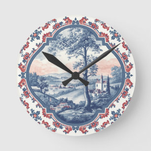 Horloge Ronde Motif floral toile française de ferme rustique vin