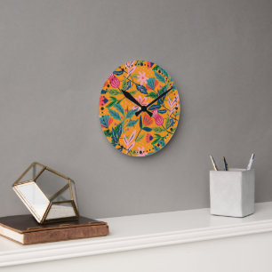 Horloge Ronde Motif floral tropical moderne