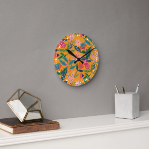 Horloge Ronde Motif floral tropical moderne