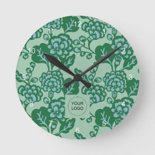 Horloge Ronde Motif floral vert et bleu vibrant et gras