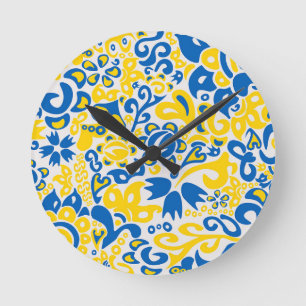 Horloge Ronde Motif folklorique aux couleurs du drapeau ukrainie