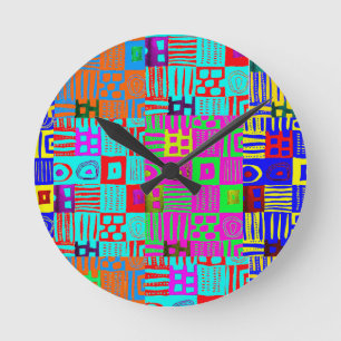 Horloge Ronde Motif géométrique afrocentrique multicolore