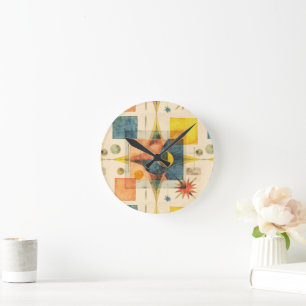 Horloge Ronde Motif géométrique atomique du milieu du siècle rét