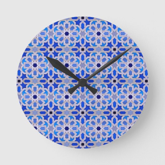 Horloge Ronde Motif géométrique bleu marocain (Recto)