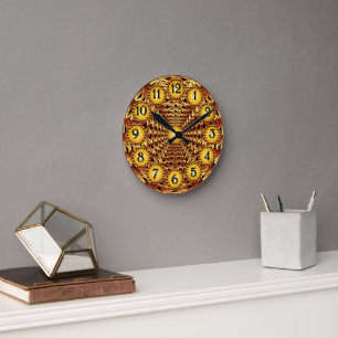 Horloge Ronde Motif géométrique de panier Brown