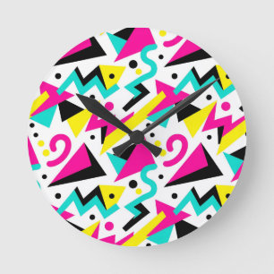 Horloge Ronde Motif géométrique Memphis des années 80