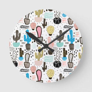 Horloge Ronde Motif géométrique moderne de Cactus