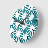 Horloge Ronde motif géométrique turquoise et blanc (Angle)