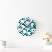 Horloge Ronde motif géométrique turquoise et blanc (Maison)