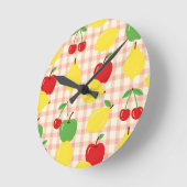 Horloge Ronde Motif Gingham de Fruits Mignons (Angle)