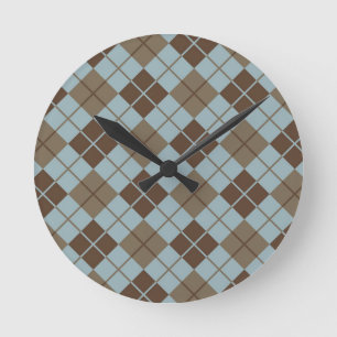 Horloge Ronde Motif Jacquard en bleu et Taupe