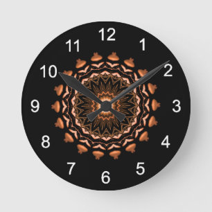 Horloge Ronde Motif mandala cuivre et noir 1