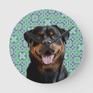 Horloge Ronde Motif Mandala Vert Photo de Chien Personnalisé