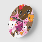 Horloge Ronde motif mignon d'arrière - plan de chat de chaton (Angle)