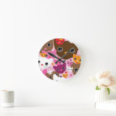 Horloge Ronde motif mignon d'arrière - plan de chat de chaton (Maison)