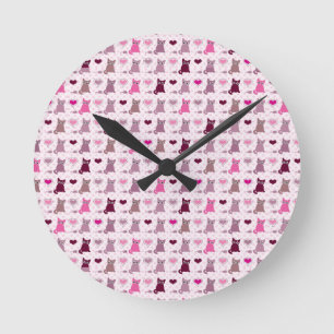 Horloge Ronde Motif mignon de filles de chaton