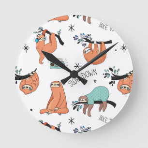 Horloge Ronde Motif mignon de paresse