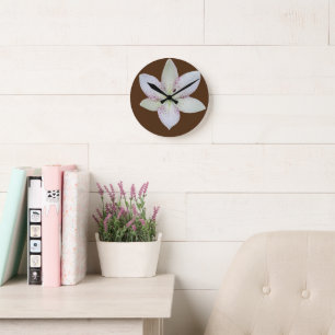 Horloge Ronde Motif moderne blanc doré à lys