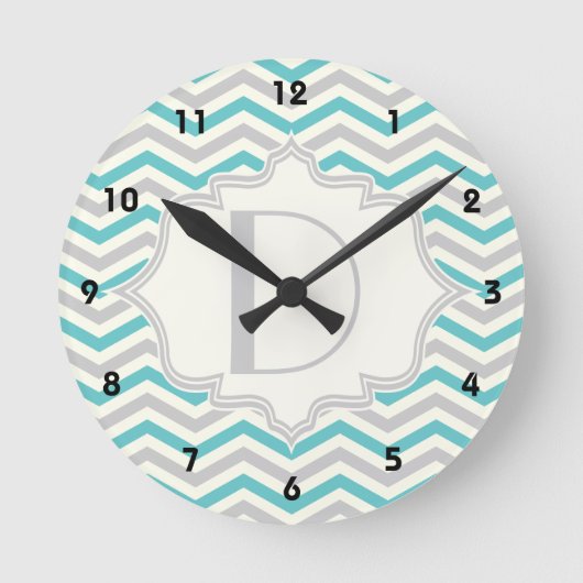 Horloge Ronde Motif moderne turquoise, gris, ivoire (Recto)
