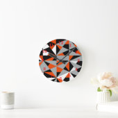 Horloge Ronde Motif noir gris orange rétro géométrique (Maison)