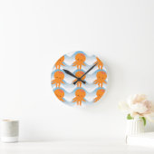Horloge Ronde Motif Octopus Orange Et Vagues Bleues (Maison)