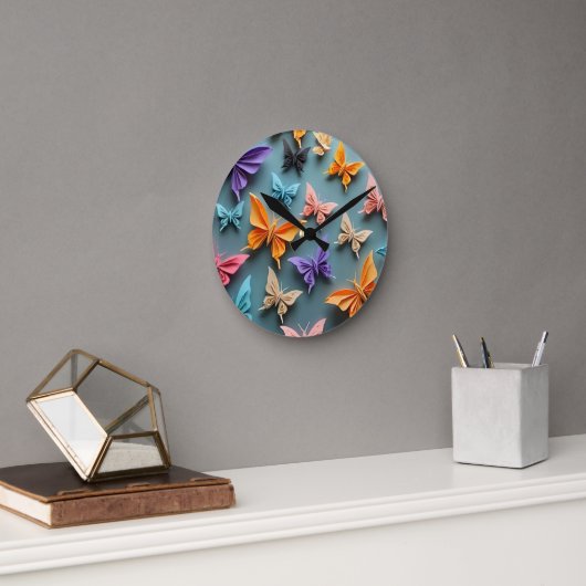 Horloge Ronde Motif papillon Origami (Bureau)
