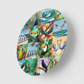 Horloge Ronde Motif patchwork d'oiseaux  (Angle)