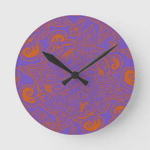 Horloge Ronde Motif persan orange et pourpre de mandala d'étoil