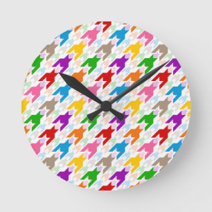 Horloge Ronde Motif pied-de-poule coloré blanc
