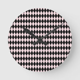 Horloge Ronde Motif rayé noir et rose clair minimal abstrait