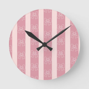 Horloge Ronde Motif rayure arc rose mignon – Esthétique féminine