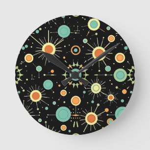 Horloge Ronde Motif Rétro Atomique en Explosion de Style Milieu