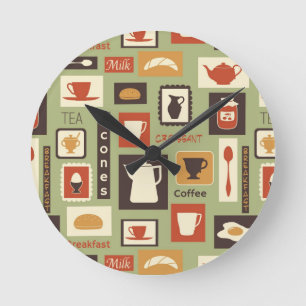 Horloge Ronde motif rétro avec cuisine pour le petit-déjeuner