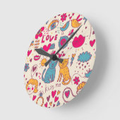 Horloge Ronde Motif romantique coloré (Angle)