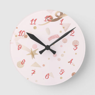 Horloge Ronde Motif rose et or festif