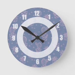 Horloge Ronde Motif rose et pourpre de cactus de bande dessinée