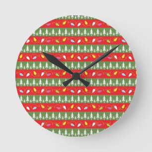 Horloge Ronde motif rouge et vert de noël