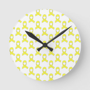 Horloge Ronde Motif Ruban Jaune