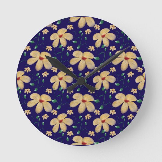 Horloge Ronde Motif sans couture botanique à l'aquarelle (Recto)