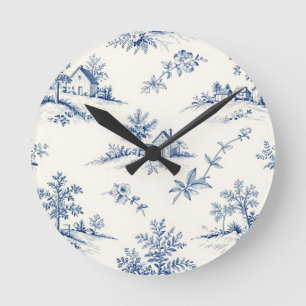 Horloge Ronde Motif sans couture de toile de Jouy de campagne