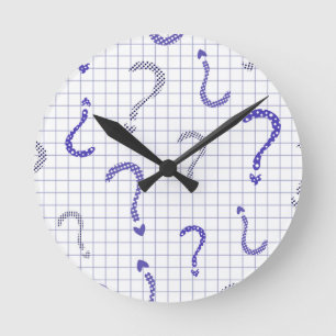 Horloge Ronde Motif sans fin point d'interrogation bleu