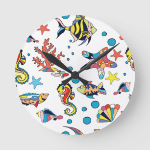 Horloge Ronde Motif sous-marin coloré de vie marine