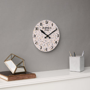 Horloge Ronde Motif Terrazzo Personnalisé Famille Douce Neutre