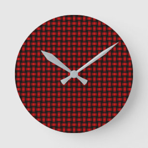 Horloge Ronde Motif Tissé Rouge Noir