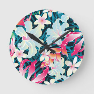 Horloge Ronde Motif tropical coloré