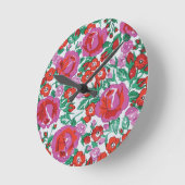 Horloge Ronde Motif végétal rose (Angle)