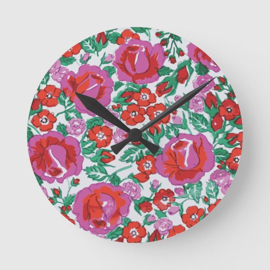 Horloge Ronde Motif végétal rose (Recto)