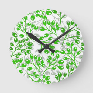 Horloge Ronde Motif vert feuilles Moderne Elegant Berries