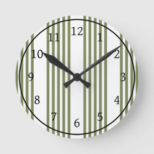 Horloge Ronde Motif vert olive et blanc cinq bandes