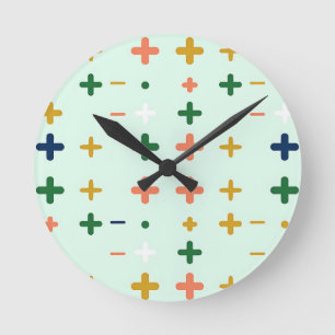 Horloge Ronde Motifs Géométriques Rétro avec des Signes Plus Lud